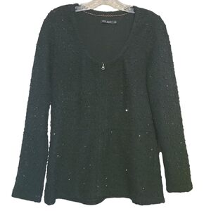 Max Jeans | Women's Black Sequin Full Zipper Shacket (Size Medium)